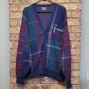 Vintage Cypress Links Embroidered Golf Striped Cardigan Size XL